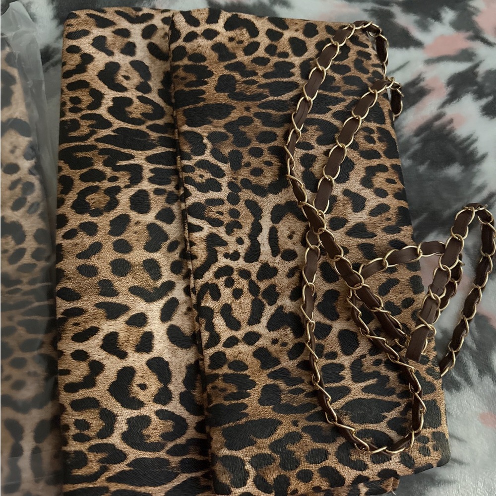 Leopard Print Clutch with Chain Strap
